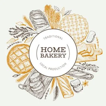 Bread and pastry banner. Vector bakery hand drawn illustration. Vintage desig Stock Illustration