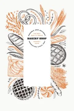 Bread and pastry banner. Vector bakery hand drawn illustration. Vintage desig Stock Illustration
