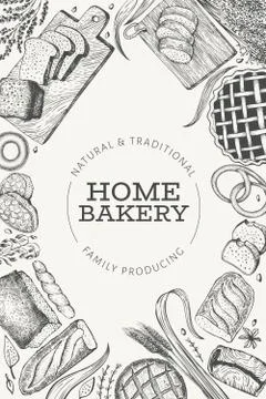 Bread and pastry banner. Vector bakery hand drawn illustration. Vintage desig Stock-Illustration