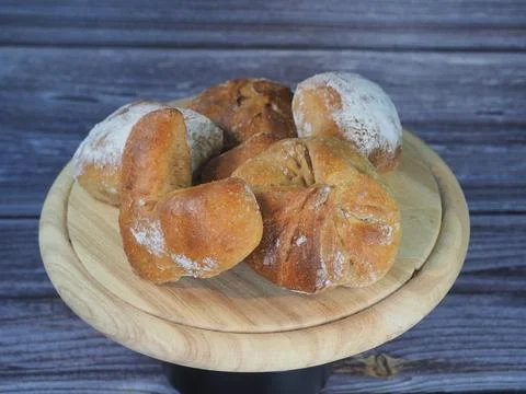 Bread and rolls fresh from the bakery, served warm. Stock Photos
