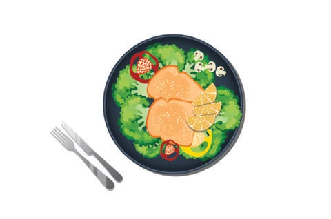 Bread and Salad Breakfast vector illustration isolated on white background Stock Illustration