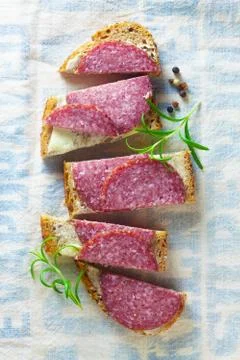 Bread And Salami Stock Photos