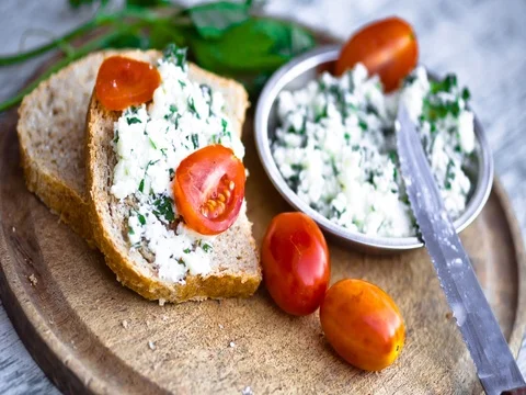 Bread and sauce on old table Stock Footage 71555566
