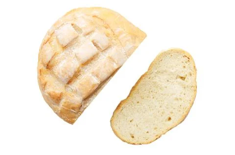 Bread and a slice of bread. White isolate. Stock Photos