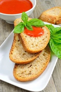 Bread and tomato sauce Stock-Fotos