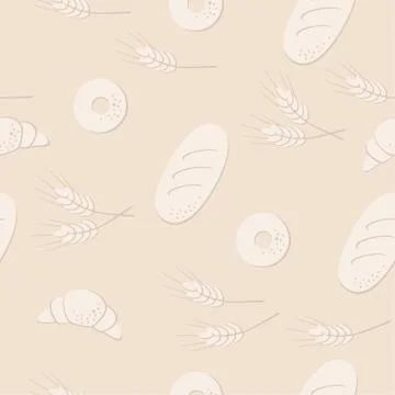 Bread and wheat spikes seamless pattern 스톡 일러스트