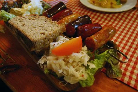 Bread and wurst at typical restaurant in Wien 写真素材