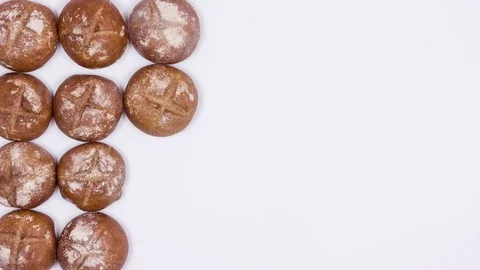 Bread Appears on The White Table of The Store. There Are a Lot of Buns. 스톡 동영상 74852361