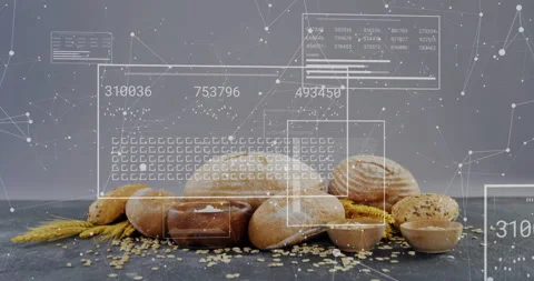 Bread arrangement initiating digital node grid forming panels updating metrics Video stock 311085269