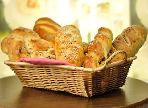 Bread assortment in a basket Fotos Stock