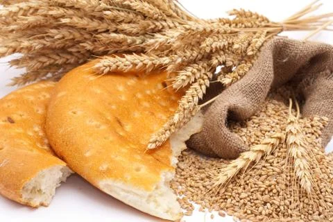 Bread a bag with wheat and ears Stock Photos