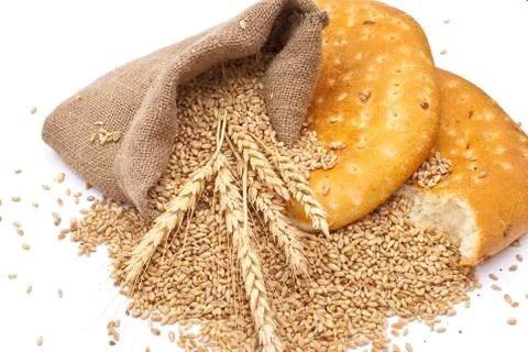 Bread a bag with wheat and ears Stock Photos