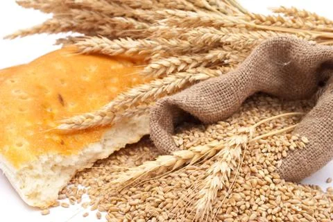 Bread a bag with wheat and ears Stock Photos