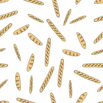 Bread baguette background. Seamless pattern. Vector sketch illustration. Hand Stock Illustration