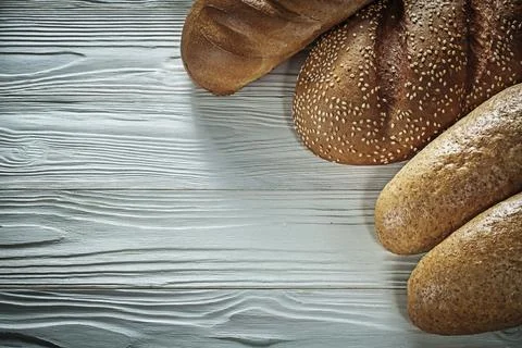 Bread baguette on white board 스톡 사진