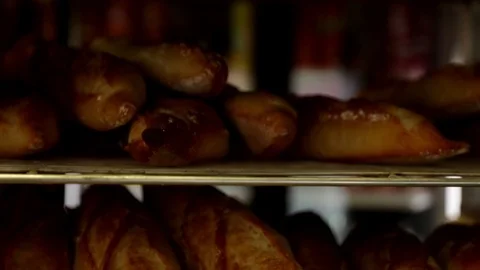 Bread in bakery. Baguettes Stock Footage 70432369