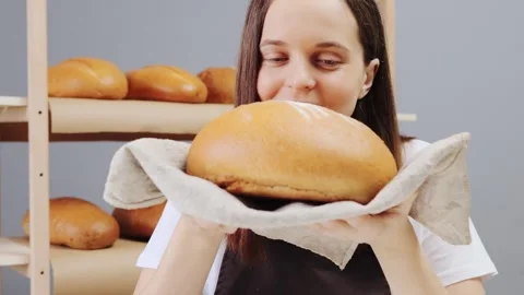 Bread bakery business and occupation. Skilled baker creating fresh bread. Stock Footage 293281980