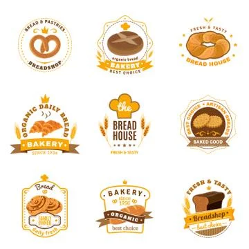 Bread Bakery Emblems Flat Icons Set Stock Illustration