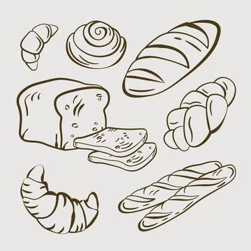 Bread bakery products hand drawn vector sketch Illustrazione stock