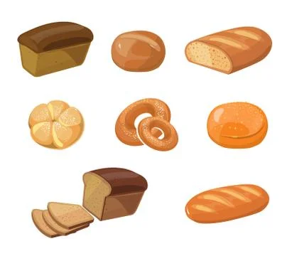 Bread bakery products vector cartoon icons Illustrazione stock