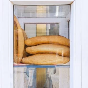 Bread in bakery showcase Stock Photos