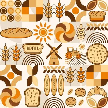 Bread, bakery theme geometric pattern with icons Stock Illustration
