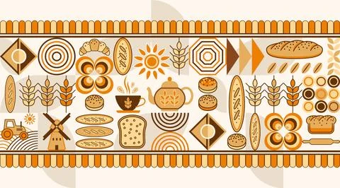 Bread, bakery themed background with icons Stock Illustration