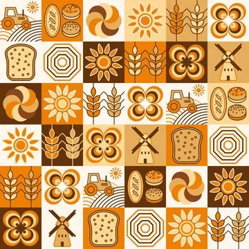 Bread, bakery themed geometric pattern with icons Stock Illustration