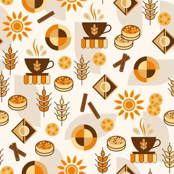 Bread, bakery themed seamless pattern with icons Illustrazione stock