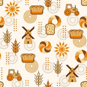 Bread, bakery themed seamless pattern with icons Illustrazione stock