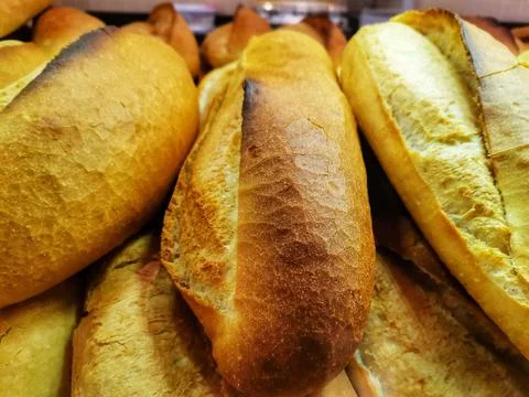 Bread Bakery. Thin and long bread. Toast. Stock Photos