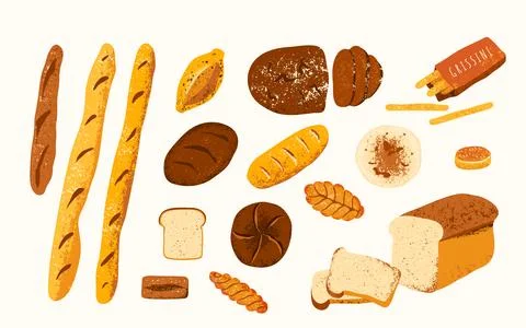 Bread, bakery vector illustration. Homemade baked products of different types Stock Illustration