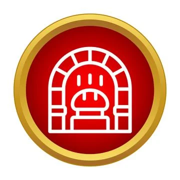 Bread baking oven symbol on red circular button Illustrazione stock