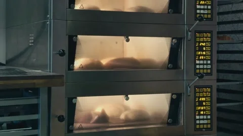 Bread Baking in Professional Bakery Oven Stock Footage 332365892