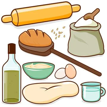 Bread baking recipe ingredients. Vector illustration set Stock Illustration