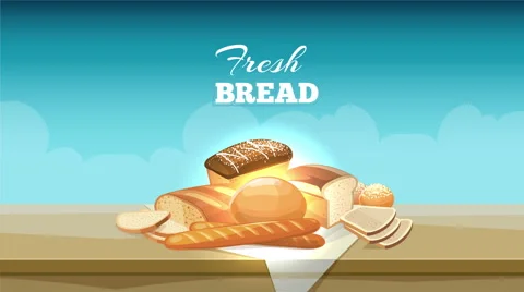 Bread banner animation with buns and loaves Stock Footage 65211881