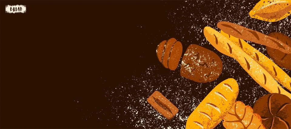 Bread banner background vector illustration with bakery products and fresh Stock Illustration