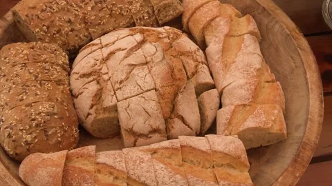 Bread in basket as background Stock Footage 334811788