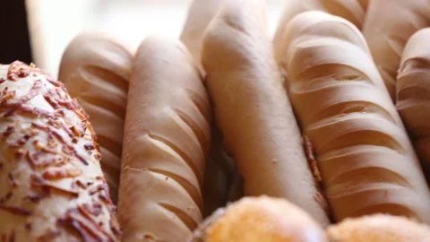 Bread basket in a bakery Stock Footage 131989305