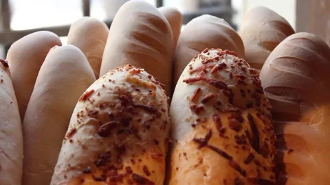 Bread basket in a bakery Stock Footage 131989969