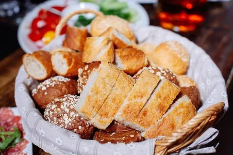 Bread in basket on the banquet table 写真素材