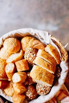 Bread in basket on the banquet table Stock Photos