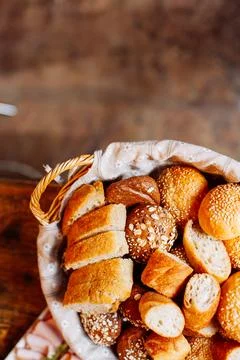 Bread in basket on the banquet table Stock Photos