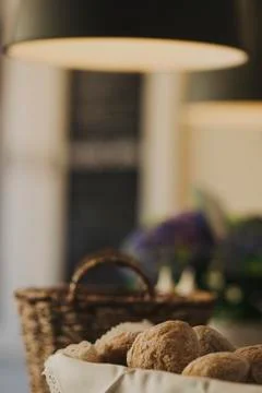 Bread in a Basket at the Café Stock Photos