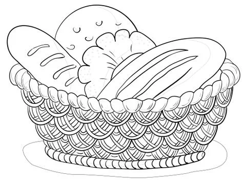 Bread in a basket, contour Stock Illustration