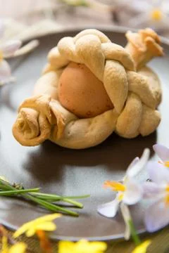 Bread basket with eggs Stock Photos