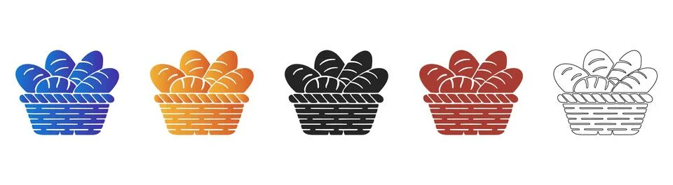 Bread basket icon set for bakery and dining Stock Illustration