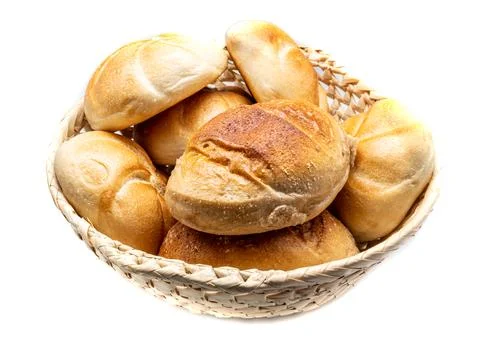 Bread basket isolated on white background Stock Photos