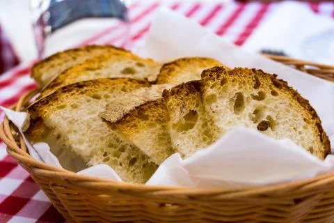Bread in basket - little roll breads in basket on table Stock Photos