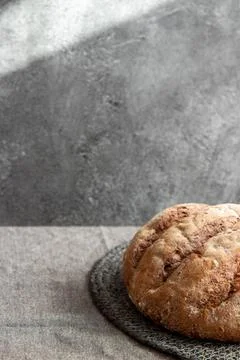 Bread in basket on marbled background Stock Photos